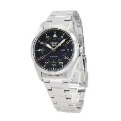 Seiko 5 Sports Flieger Automatic Black Dial Silver Steel Strap Watch for Men - SRPH27K1